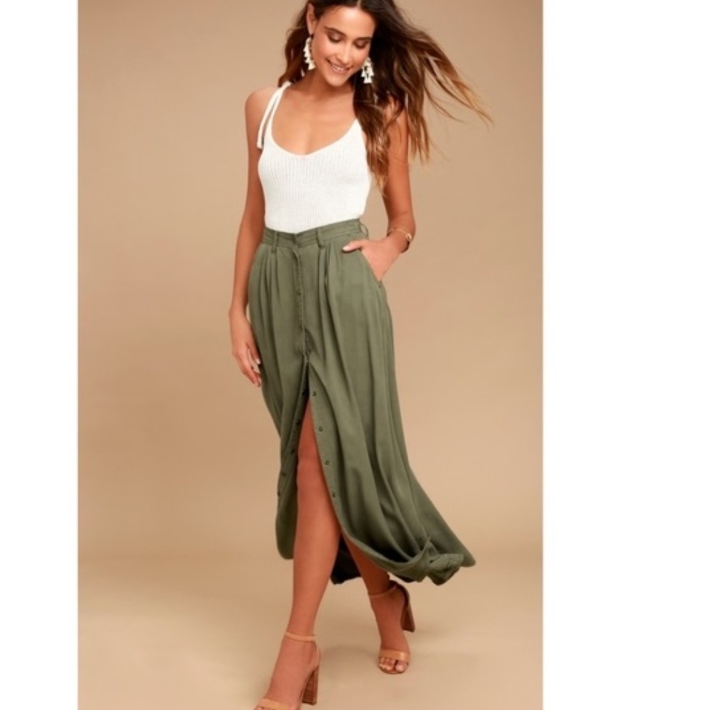 SOLD Pistola Green Button Front Long Maxi Skirt XS - Picture 1 of 7
